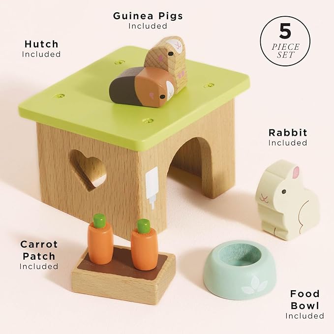 Le Toy Van - Adorable Wooden Daisylane Bunny & Guinea Accessories Play Set for Dolls Houses | Girls Dolls House Furniture Sets - Suitable for Ages 3+ (ME045)