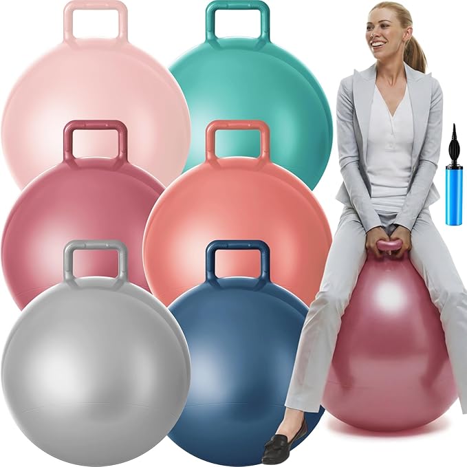 Lewtemi 6 Pcs Hopper Ball Carnival Outdoor Games 32 Inch Jumping Hopping Inflatable Bouncing Ball with Handle and Air Pump for Sport Exercise (Boho Color)