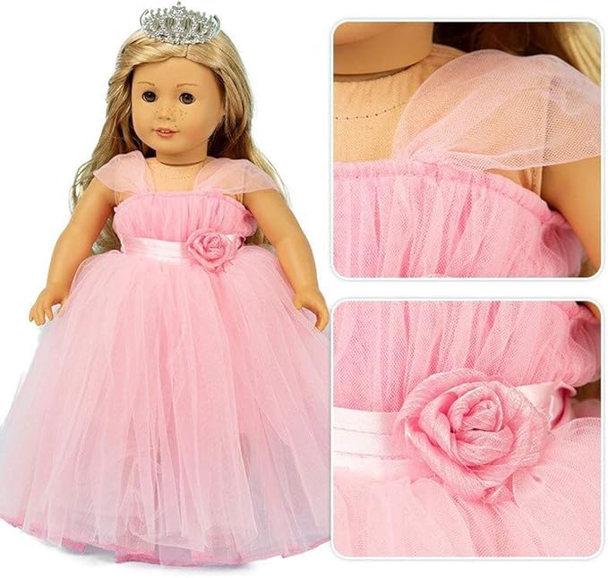 Girls Doll Clothes and Accessories , Princess Costume , Wedding Dress , Party Gown Dress for 18 inch Dolls (Pink)