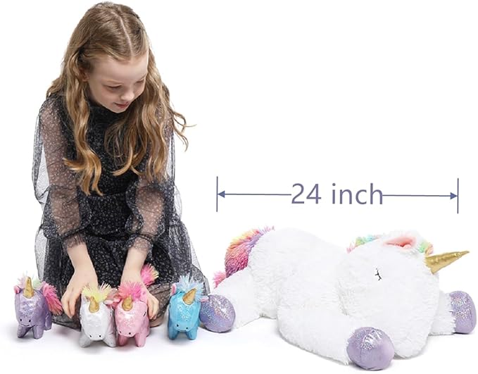 Tezituor 24 Inches Unicorn Plush Toy Set for Girls,Small Unicorn Stuffed Animal, 5Pcs Unicorns in Mommy’s Belly,Soft Unicorn Stuffy with Babies Plushie,Kids Women Gifts Christmas Valentines White