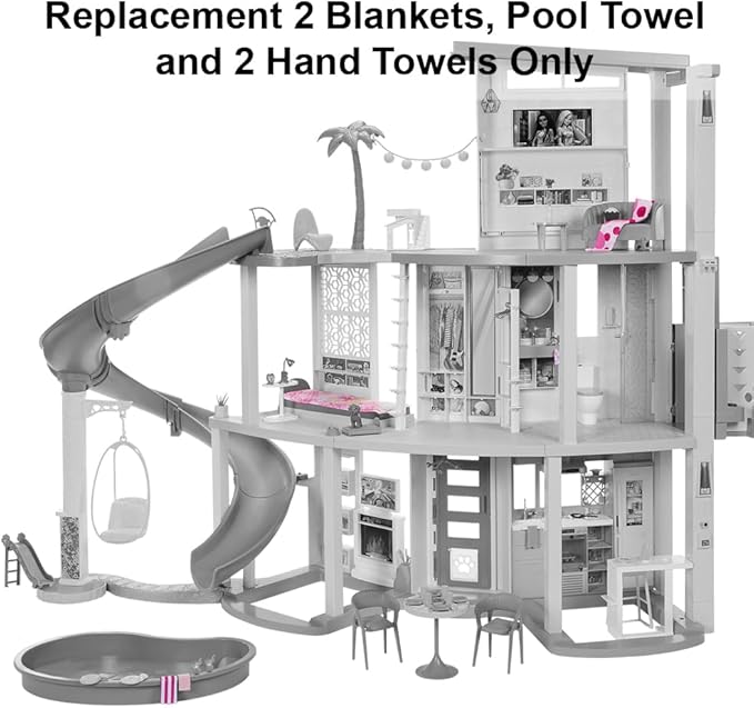 Replacement Part for Barbie Doll Dreamhouse Doll House Playset HMX10 - Replacement Soft Goods - 2 Blankets, Pool Towel and 2 Hand Towels