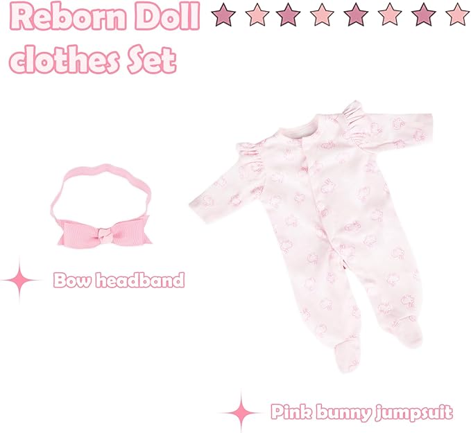CARANOVO Realistic Reborn Baby Doll Clothes 16-18 inch 2pcs Pink Outfits Clothing Set Accessories Suitable for Reborn Babies and Newborns