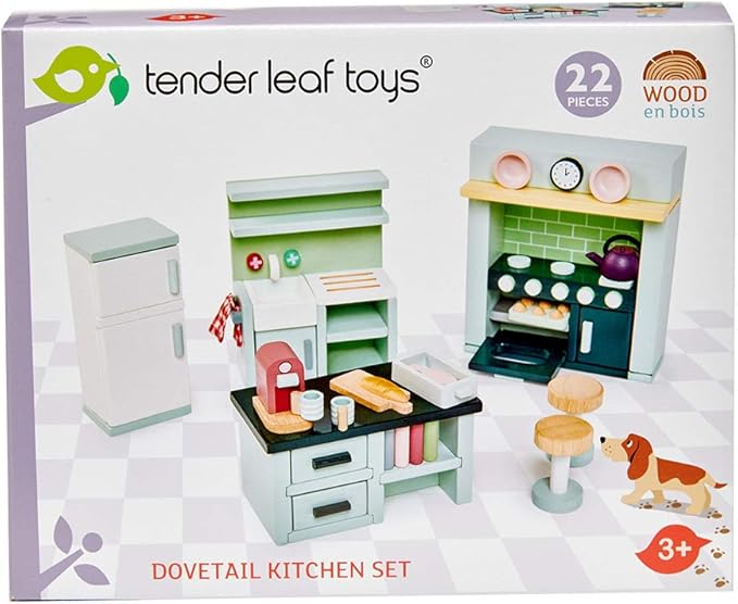 Tender Leaf Toys - Dovetail Dollhouse Accessories - Detailed Ultra Stylish Wooden Furniture Sets and Room Decor - Encourage Creative and Imaginative Fun Play for Children 3+ (Dovetail Kitchen Set)