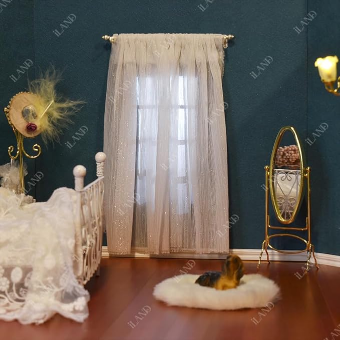 iLAND Dollhouse Accessories on 1/12 Scale, Dollhouse Decor of Curtain Rods (Luxury White)