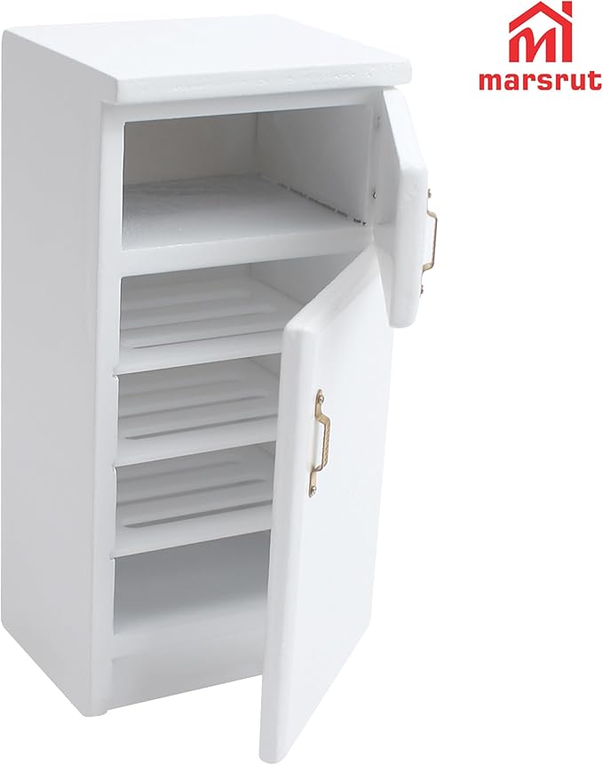 1/12 Scale Dollhouse Refrigerator Miniature Fridge Kitchen Furniture Wooden Doll House Mini Accessories Living Room Dining Decoration Modern Playhouse Decor Prop Model, White (2.4x2.1 x5.2inch)