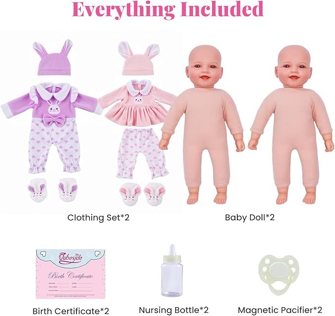 BABESIDE Baby Dolls Twins - 17'' Cute Soft Body Realistic Newborn Twin Dolls Real Life Baby Girl and Boy with Accessories 3+ Year Old Kids Gifts, Pretend Play, Collection