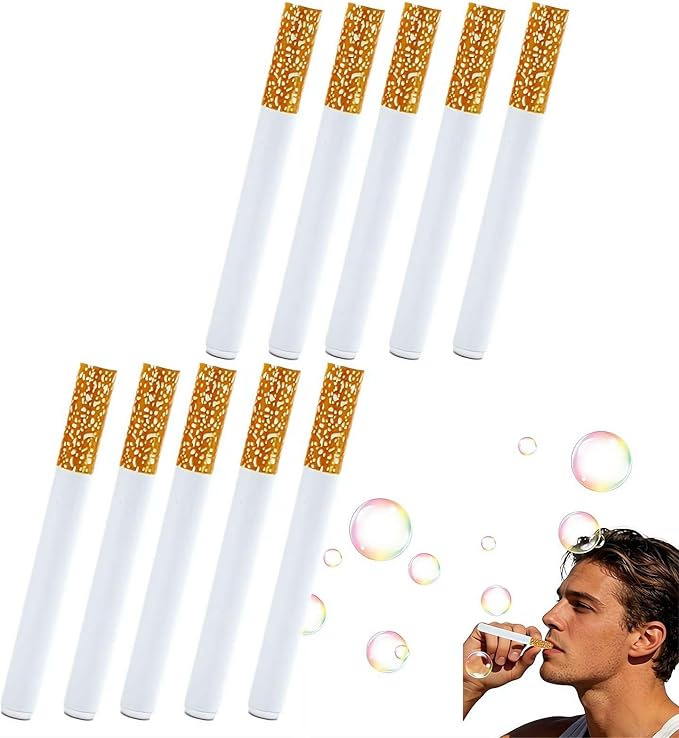 Novelty Bubbl-e Cigarett-e Toy, Realistic Fake Bubble Blower for Stress Relief, Fake Cigarettes Mini Bubble Fun Desk Fidgets for Men Women (10Pcs Withour Solution)