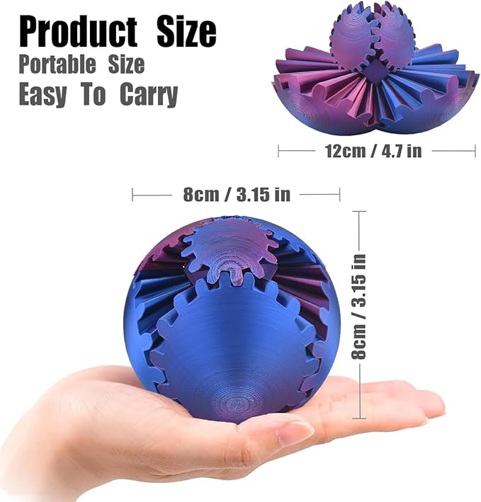 Gear Sphere, 3D Printed Gearsphere - The Steampunk Whirling Wonder Fidget Gear Ball, Gearsphere Cube Fidget Toy for Office and Home, Stress Relief Cool Stuff Toys Gift for 3+ Kids Adult (Purple)