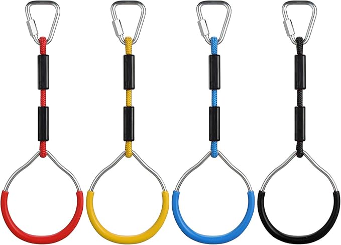 PELLOR 4-Pack Colorful Ninja Rings -Gymnastic Rings, Ninja Slackline Obstacle Course Accessories, Backyard Playground Training Equipment Play Set for Kids Adult