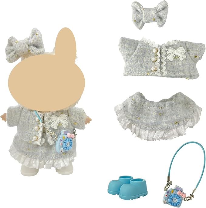 Ezcora Clothes for Doll, 4 Pack Clothes for 17cm Doll Include Pairs of Shoes, Perfect for Play & Display, Doll Outfits Accessories for Collectors (No Dolls) (Elegant Tweed Dress)
