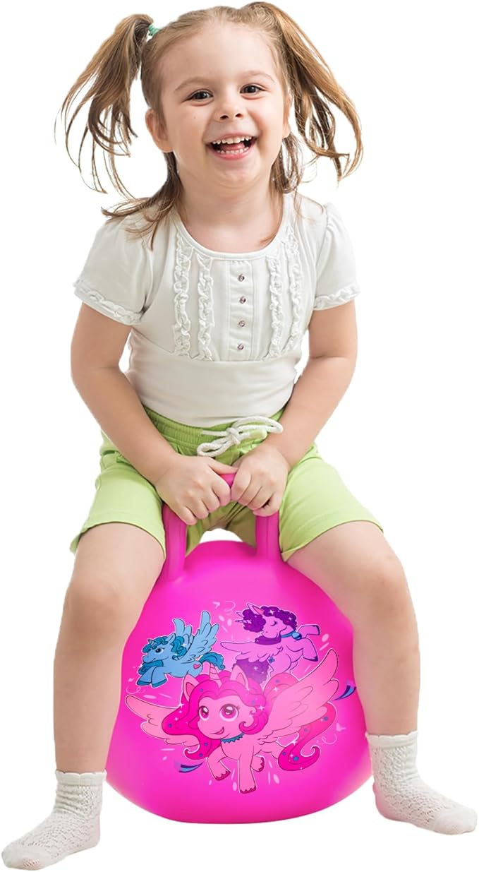 U&C Planet Hopper Ball 18 inches Bouncy Ball with Handle for Kids Age 3-6 Hoppity Hop Sit and Bounce Jumping Hopping Toy with Pump and Gift Box Great Gift for Easter Basket Stuffers, Pink