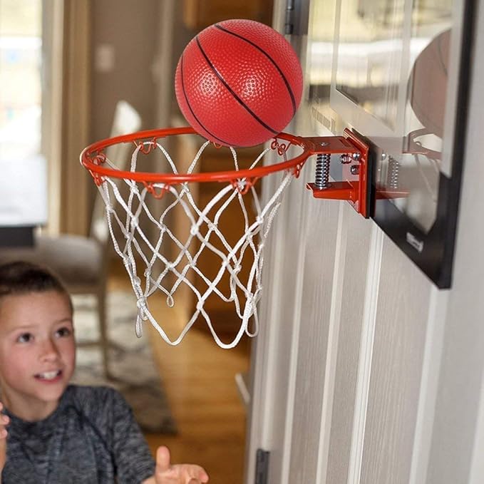 Mini Indoor Basketball Hoop for Kids Adults, Small Basketball Hoop Over The Door Mini Hoop with 4 Balls, oost Wall Mount Hoop Sport Game Interactive Toys Gift for Boys Age 3-12