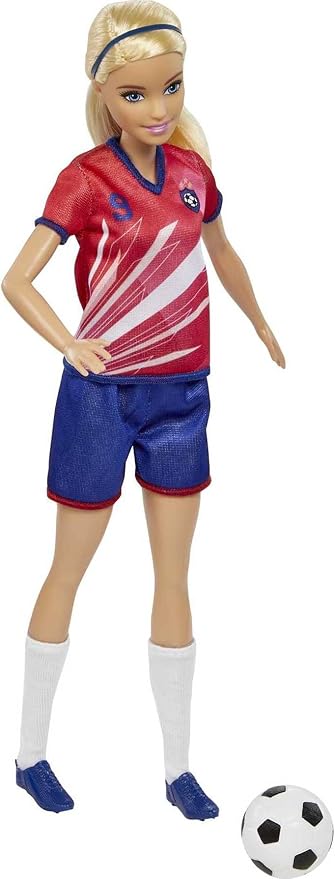Barbie Careers Fashion Doll & Accessory, Soccer Player with Blonde Ponytail, #9 Uniform, Tall Socks, Cleats & Ball
