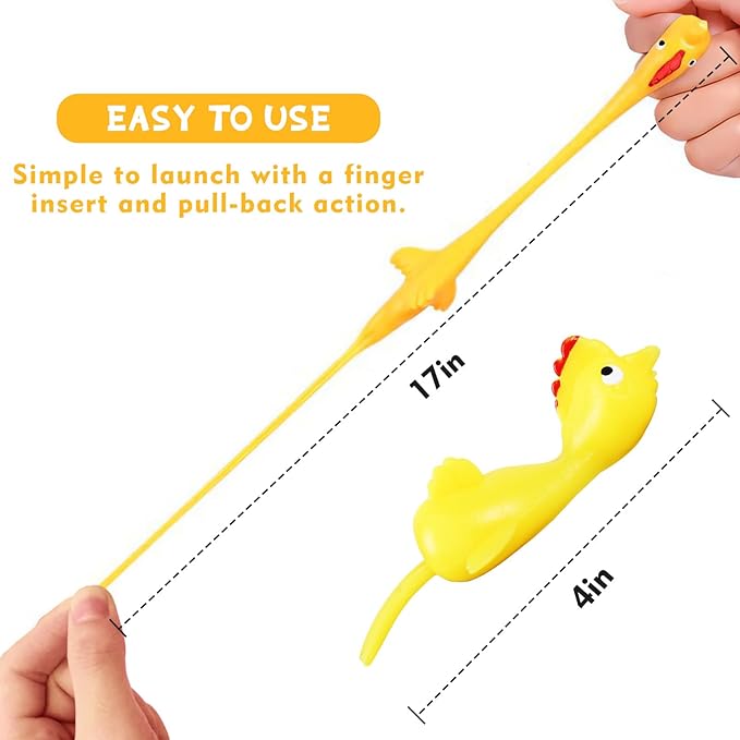 40 Pcs Flying Chicken Slingshot Party Favors for Kids Adults, Bulk Gag Goodie Bags Stuffers for Kids, Rubber Chickens Sling Shot, Funny Gag Gifts for Prankster, Carnival Prizes, Prank, Rave