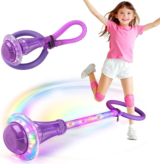 Dolanus Skip Toys for 5-12 Year Old Kids, Girls Birthday Gifts for Age 5 6 7 8 9 10 11 12, Outdoor Outside Sports Games, Girls Toys Age 6-8 8-13, Portable Colorful Flash Wheel Swing Ball (Purple)