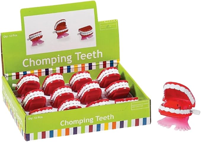 Fun Express Babbling Chatter Teeth Wind Up Toys - Set of 12 Chomping Characters - Classic Novelty Favors and Giveaways
