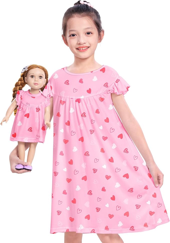 ICOSY Matching Doll & Girls Nightgowns Clothes Girls Pajamas Sleepwear Outfit for Kids and 18" Girl Doll