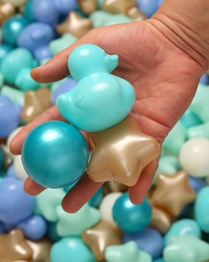 TRENDPLAY Ball Pit Balls Shapes Pastel, Duck Star Shape Non Toxic for Toddlers Kids Baby Girls Boys Dogs Soft Play,Party, 50 100 200