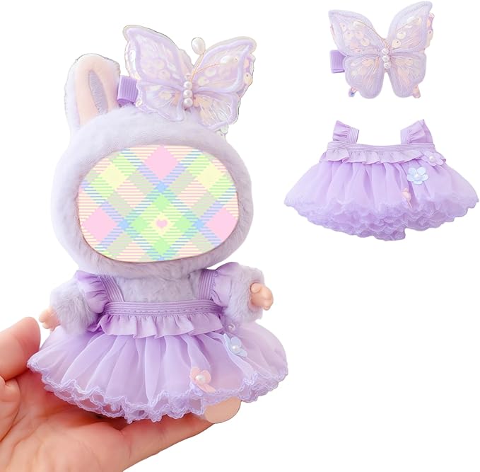 Clothes for Lu bubu Dolls(No Doll) Accessories, Outfit Set 2 Pieses Gauze Dress for 17cm Doll , Romantic Skirt Doll Clothing Set Replacement Purple