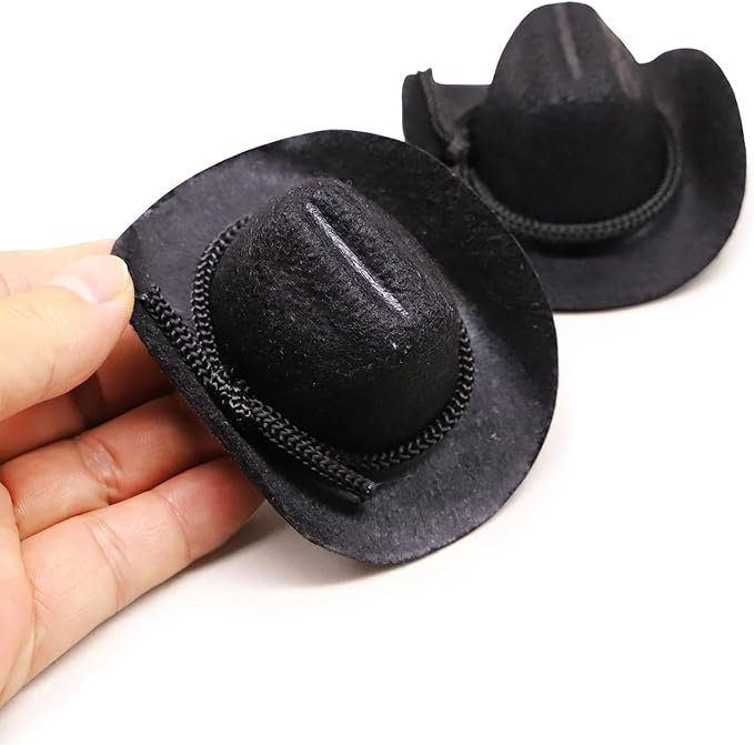 Dollhouse Cowboy Hat, Miniature Cowboy Hat, 1:6 Scale Miniature Soft Cowboy, Mini Hat, Brown/Black, American Old West Hat, for Dollhouse Craft Supplies (2PCS) (Black)