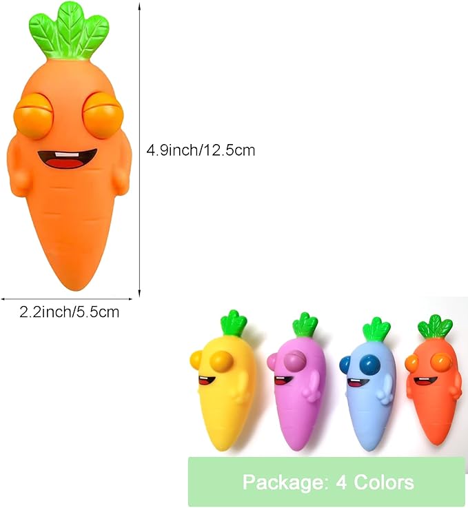 Funny Pop-Out Stress Squeeze Toys 4 Pack Cute Radish Stick Out Eyes Fun Toys Squish Fidget Toy Easter Gift for Adults Kids