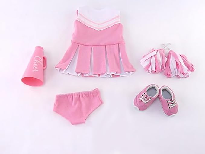 Pink Cheerleader Uniform with Shoes and Accessories 6PCS Outfit for 18-Inch Dolls | Premium Quality & Trendy Design | Dolls Clothes | Outfit Fashions for Dolls for Popular Brands
