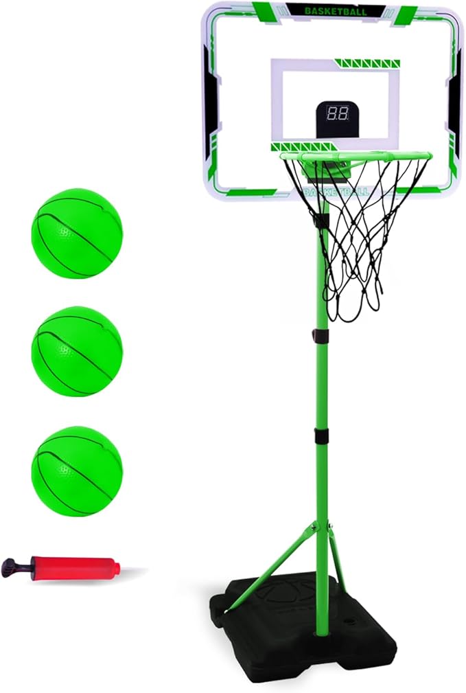 Nattork Kids Basketball Hoop, Adjustable Height Toddler Basketball Hoop Stand, Indoor Outdoor Basketball Goal Toy for Boys Girls Ages 3~8 Years Old, Includes 3 Balls, Ideal for Birthday Gift