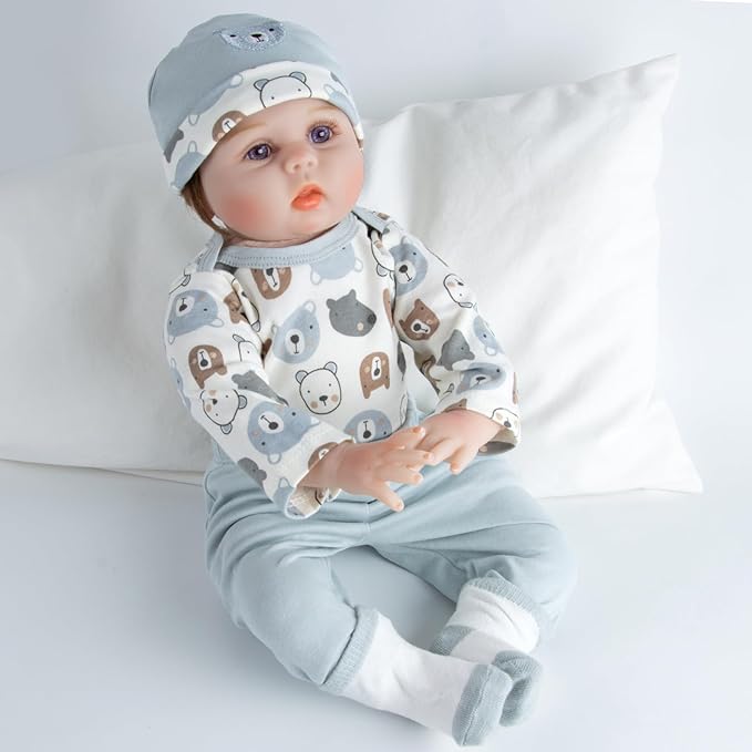 Reborn Baby Doll Clothes Boy Accessories 18-22 Inch Reborn Doll Clothes for Baby Doll Clothing Blue Bear 4 Pieces Set