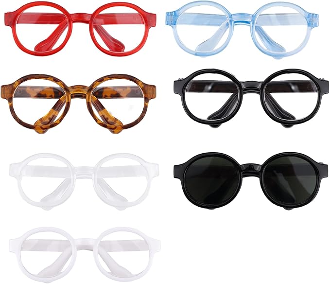 7pcs Doll Eye Glasses Set, Cute Plastic Doll Dress up Sunglasses Eyeglasses Mini Toy Costume Stuff Accessories for Figures Collectors Display & Decoration (7 Colors)