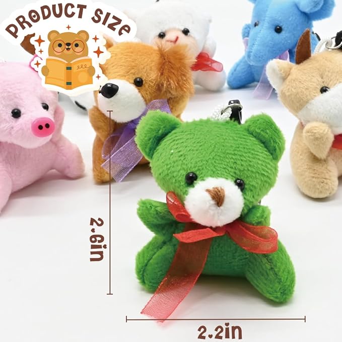 UMEELR 28PCS Valentine's Day Mini Plush Animals Toys, Small Stuffed Animal Keychain Cards for Valentine's Classroom Gift Exchange, School Prizes Valentines Party Favors Easter Basket Stuffers