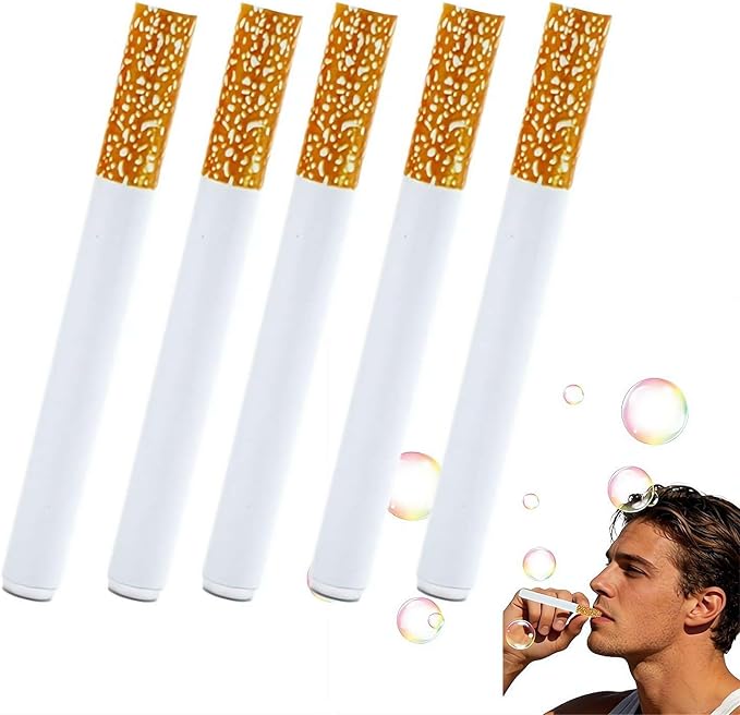 Novelty Bubbl-e Cigarett-e Toy, Realistic Fake Bubble Blower for Stress Relief, Fake Cigarettes Mini Bubble Fun Desk Fidgets for Men Women (5Pcs Withour Solution)