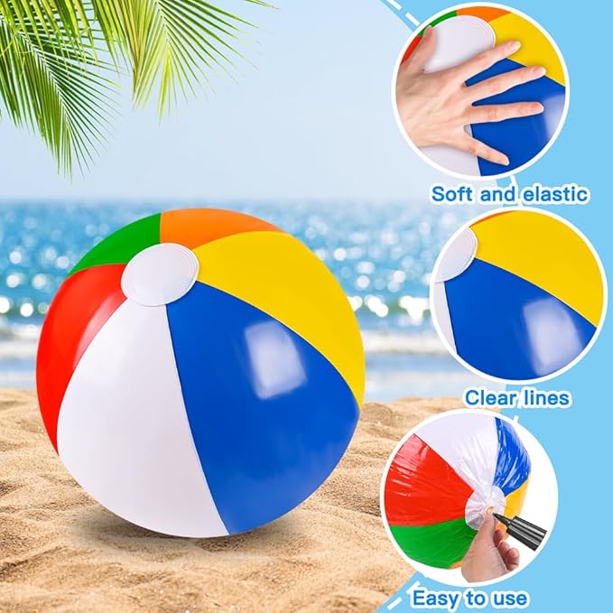 4 Pack 20" Summer Inflatable Big Beach Balls Rainbow Swimming Pool Water Games Toys for Kids Summer Party Supplies Decorations
