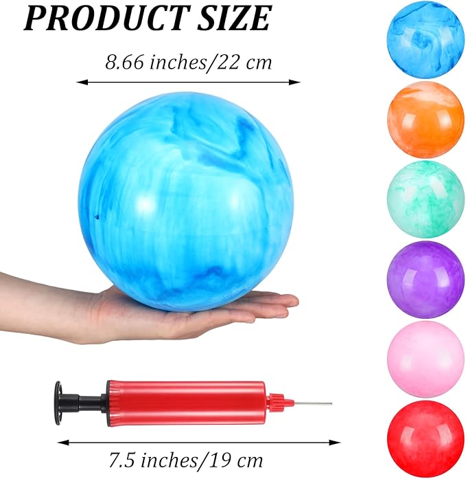 12Pcs Marbleized Bouncy Balls, Playground Balls, 8.5 Inches Beach Ball, Inflatable Sensory Ball for Indoor Outdoor Sport Games