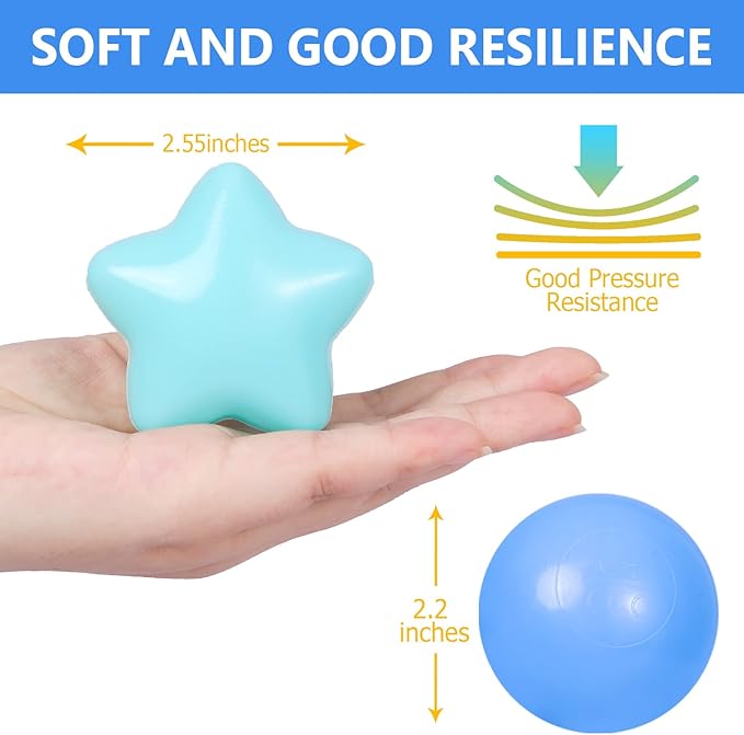 STARBOLO Star Ball Pit Balls for Toddlers - 200pcs Pastel Colors Phthalate Free BPA Free Non-Toxic Crush Proof Plastic Play Balls Play Tent Pool Playhouse Playpen Party Decoration