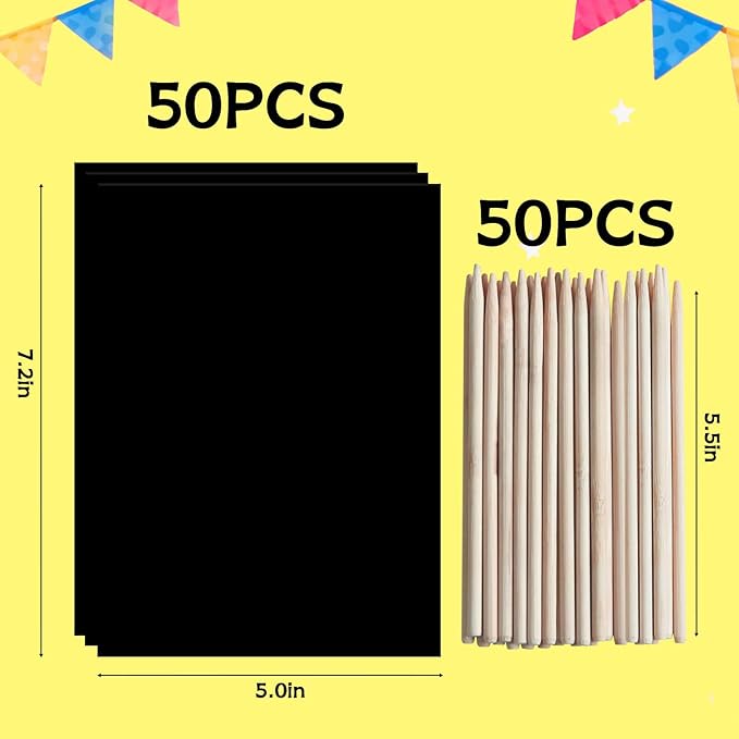 ZMLM Easter Arts Crafts Gifts for Kids: 100PCS Rainbow Scratch Paper Art Gifts for Girls Boys Ages 4-8 8-12, Easter Basket Stuffers for Kids Birthday Toys and Games Activities Gift (Yellow)