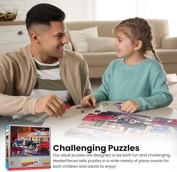 MasterPieces - 1000 Piece Jigsaw Puzzle, Route 66 Gamblin’ Man, Fun for Adults, Family, Kids, 19.25" x 26.75"