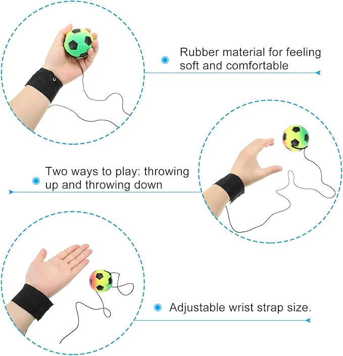 PATIKIL 2.5 Inch Sports Wrist Ball, Baseball Rubber Rebound Wristband Wrist Return Ball Sport on a String for Exercise Play, Mixed Colors