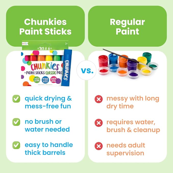 Ooly Chunkies 24 Paint Sticks For Kids, Tempera Paint Sticks Variety Set, Includes Classic, Pastel & Metallic No Mess Quick Drying Colors