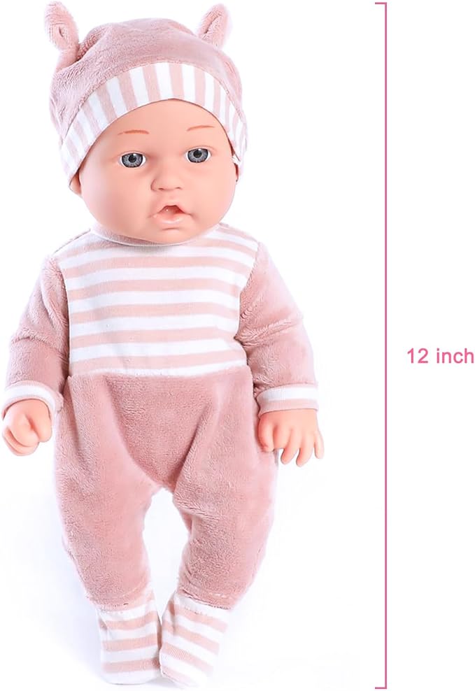 Enjoyin 12'' Baby Doll Playset with Washable Doll Accessories Includes Carrier Bassinet Bed, Pacifier, Blanket, and Pillow, First Baby Dolls for Toddlers 36 Months and Up