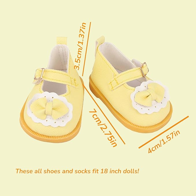 7 Pairs of 18 Inch Doll Shoes ( Random from 20) and 2 Pairs of Doll Socks Accessories Fit American Dolls