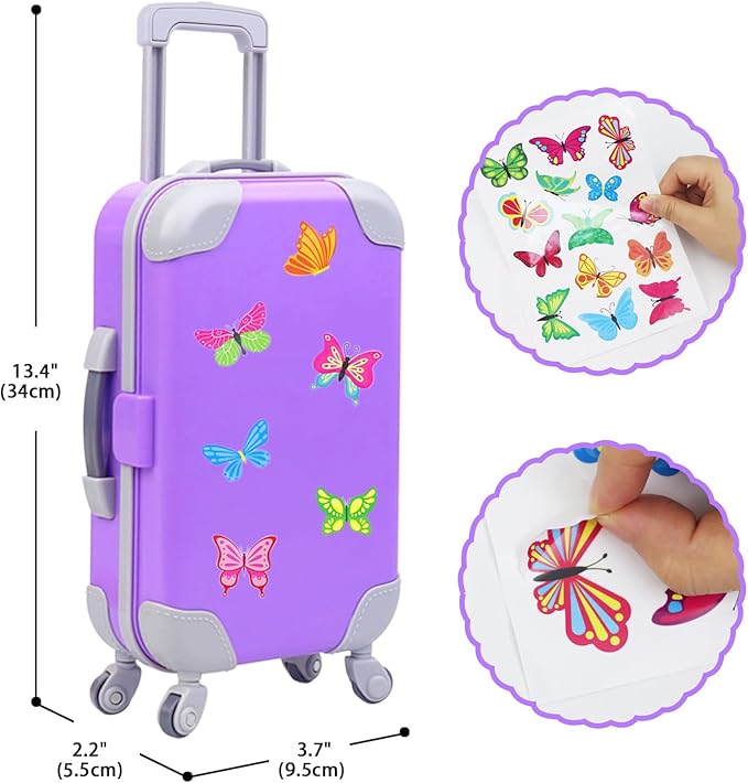 American Doll Clothes and Accessories 18 Inch Playset with Suitcase, Dresses, Shoes, Backpack and Other DIY Butterfly Stuff for Girl Gift Present for Children (NOT Include Doll)