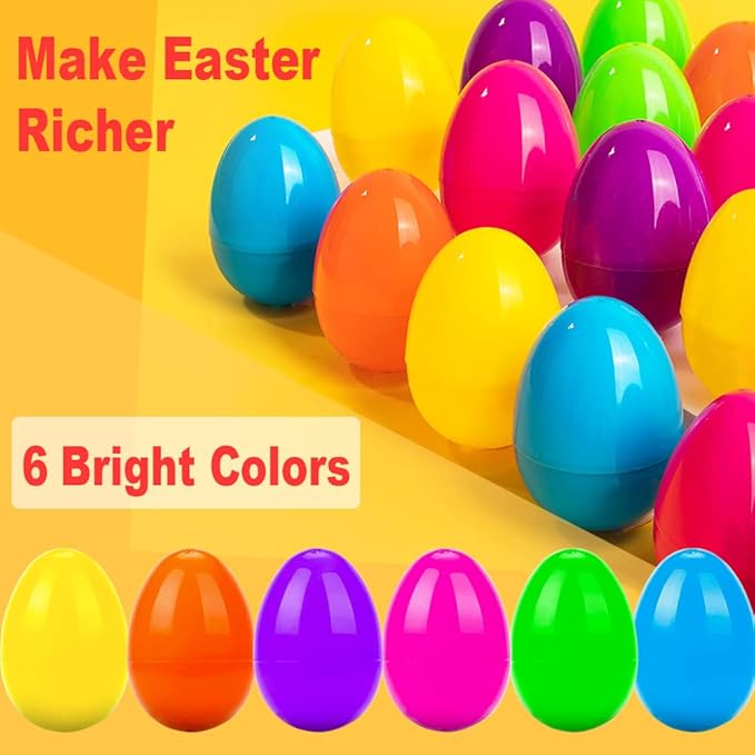 UMEELR 150PCS Plastic Easter Eggs, 2.4" Empty Eggs Fillable, Colorful Bright Egg Bulks for Easter Hunt Party Favor, Basket Stuffers Fillers, Filling Treats