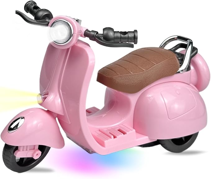 Electric Doll Scooter for 17cm Doll,Funny Doll Accessories with Music and Lights, 360° Rotatable Plastic Scooter Decoration Batteries Not Included(Pink)