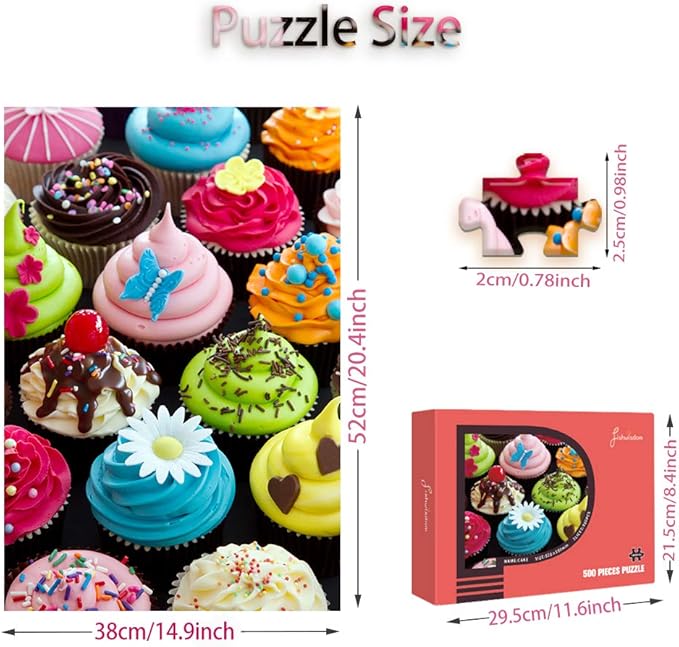 500 Pieces Assorted Cupcake Jigsaw Puzzle for Adults and Kids Big Size Gift Idea (Cupcakes)