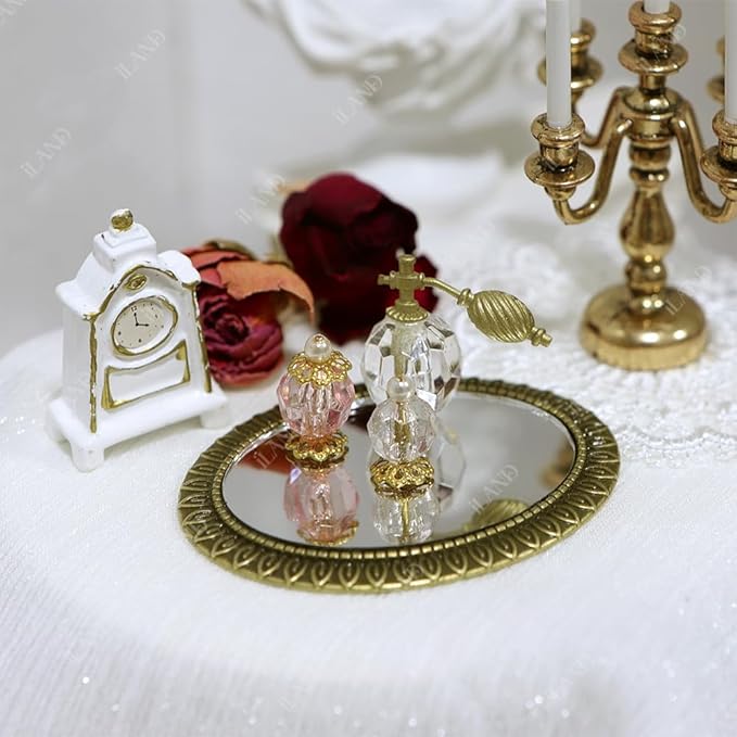 iLAND Dollhouse Mirrors, Miniatures Dollhouse Accessories on 1:12 Scale, Metal Framed Glass Mini Mirror w/Rose & Sunflower Patterns 2pcs