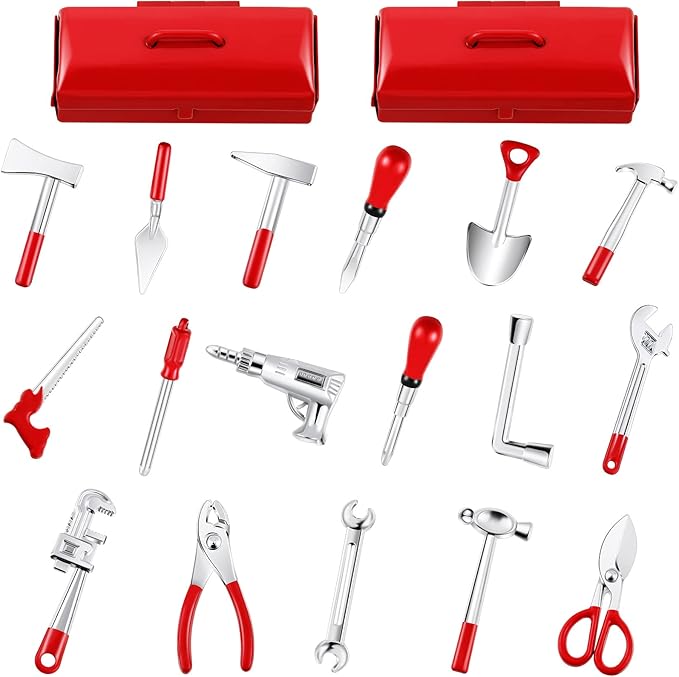 17PCS 1:12 Miniature Doll House Tools Metal Home Repair Tools Set Multifunctional Tiny Tool for Party Dollhouse Decoration Accessories Mini Yard Supplies Creative Pretend Toy