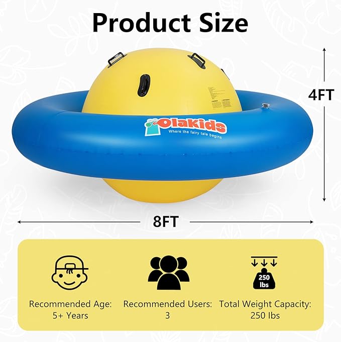 OLAKIDS 8FT Inflatable Dome Rocker Bouncer, Outdoor Kids Giant Roll and Play Seesaw Rocker with 6 Secure Handles, Max Weight 250 LBS