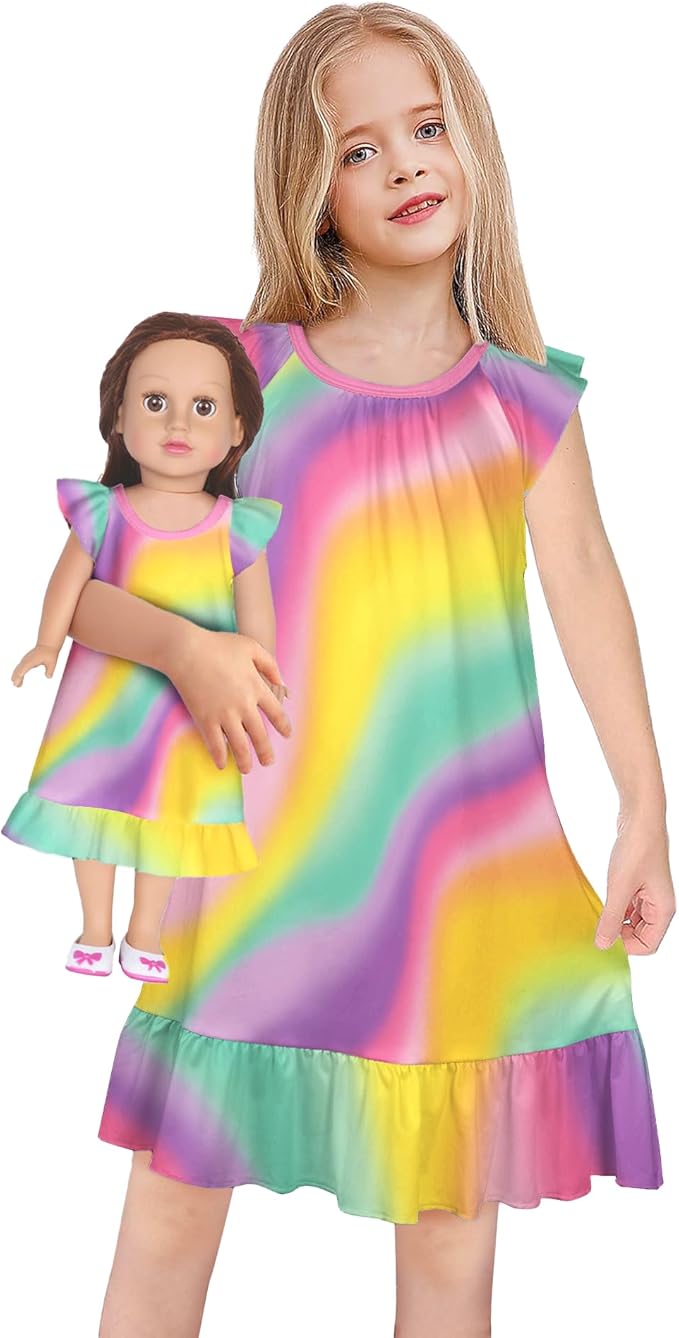LQSZ Doll and Girl Matching Nightgown Outfit Pajamas Nightie Nightgown for Girls and Dolls Clothes