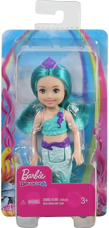 Barbie Dreamtopia Chelsea Mermaid Doll with Teal Hair & Tail, Royal Headband Accessory, Small Doll Bends at Waist