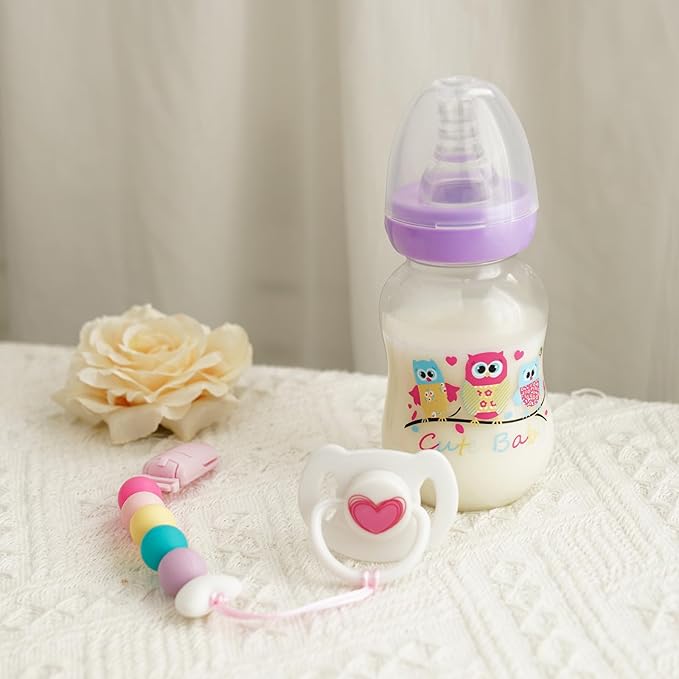 BABESIDE 3 Pcs Baby Doll Bottles Set, Baby Doll Accessories Set with Toy Feeding Bottle and Pacifier Clip Magnetic Pacifier for Realistic Babydolls
